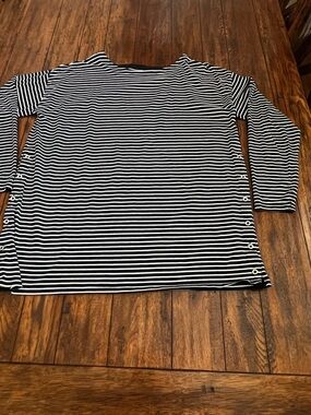 Coolibar UPF 50 Black and White Striped Long Sleeve Tunic